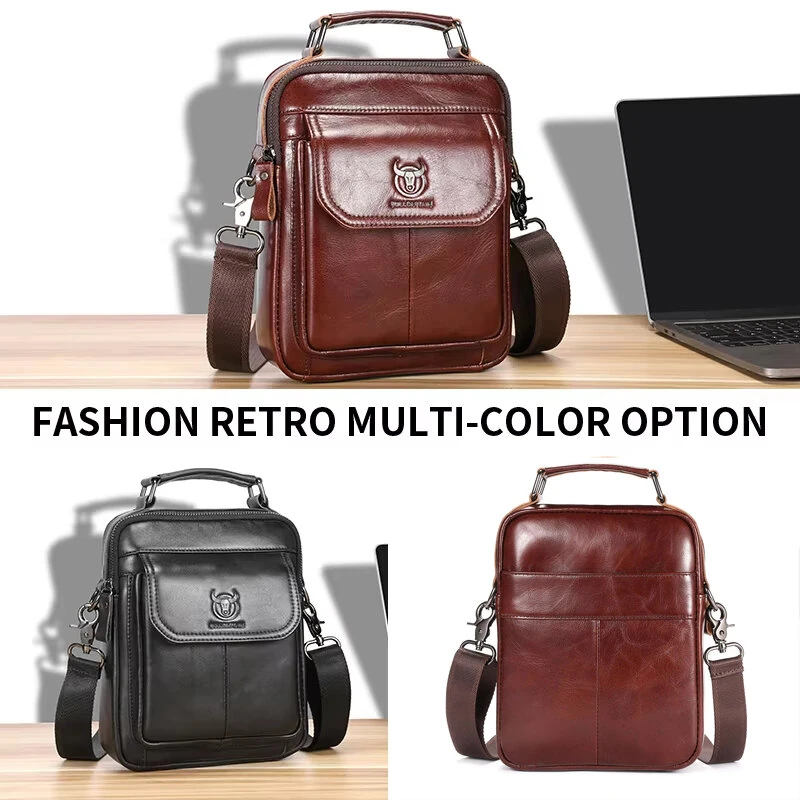 (image for) BULLCAPTAIN Classical Men's Genuine Leather Shoulder Bag Retro Business Casual Crossbody Bag Male Large Capacity Handbag Bag
